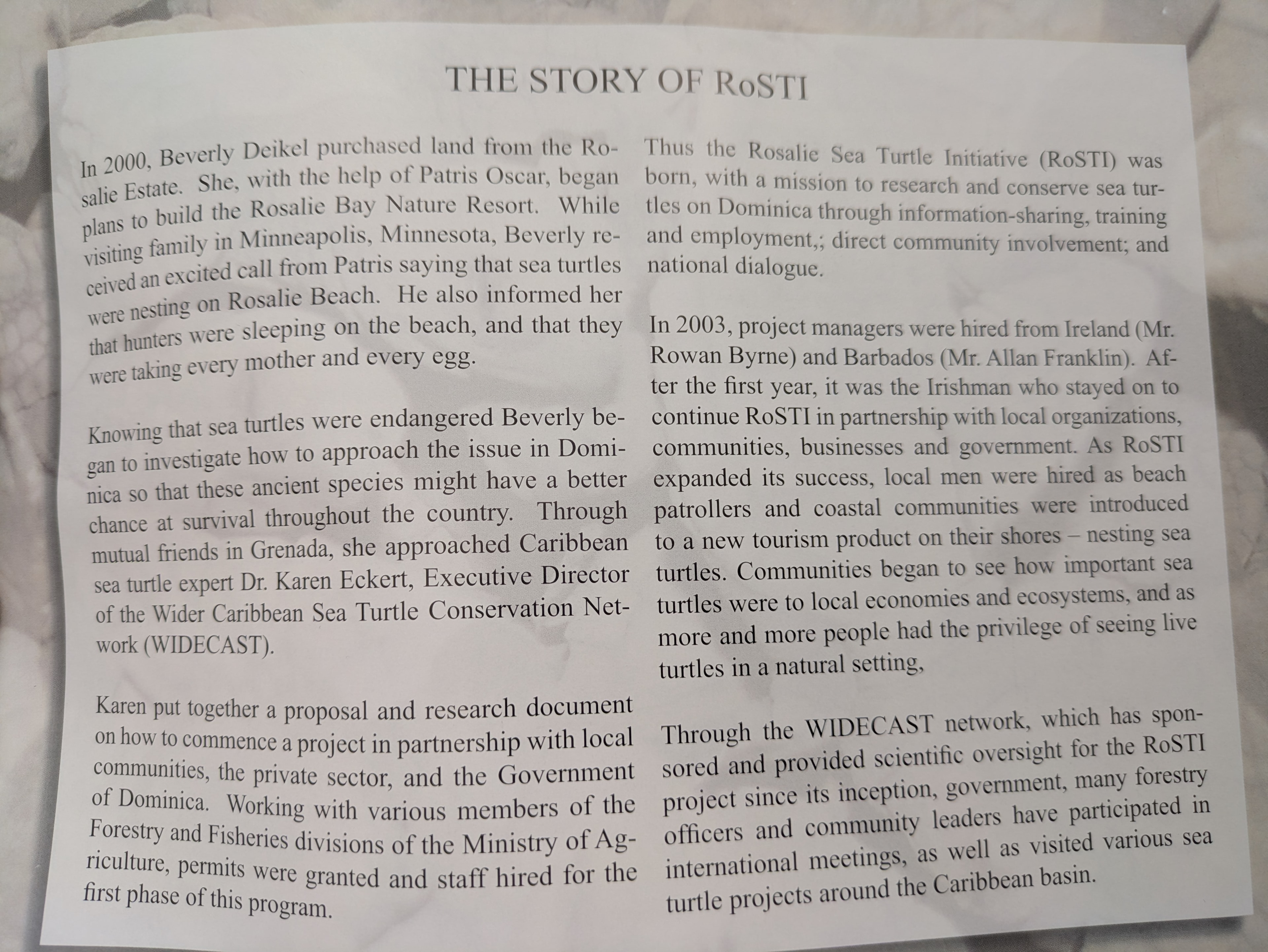 The Story of RoSTI — history of the Rosalie Sea Turtle Initiative, Dominica