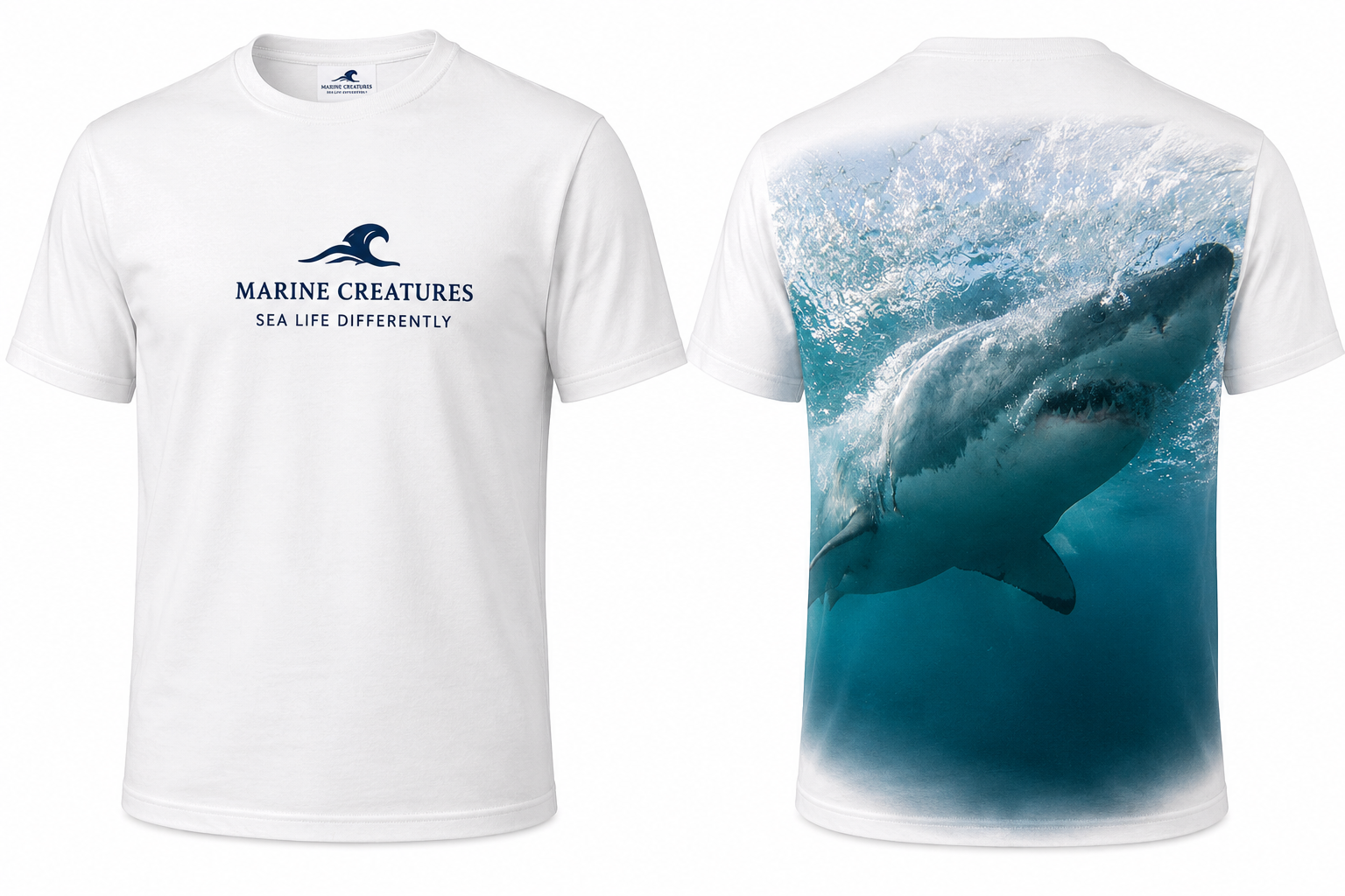 Marine Creatures Great White Shark T-Shirt — model wearing