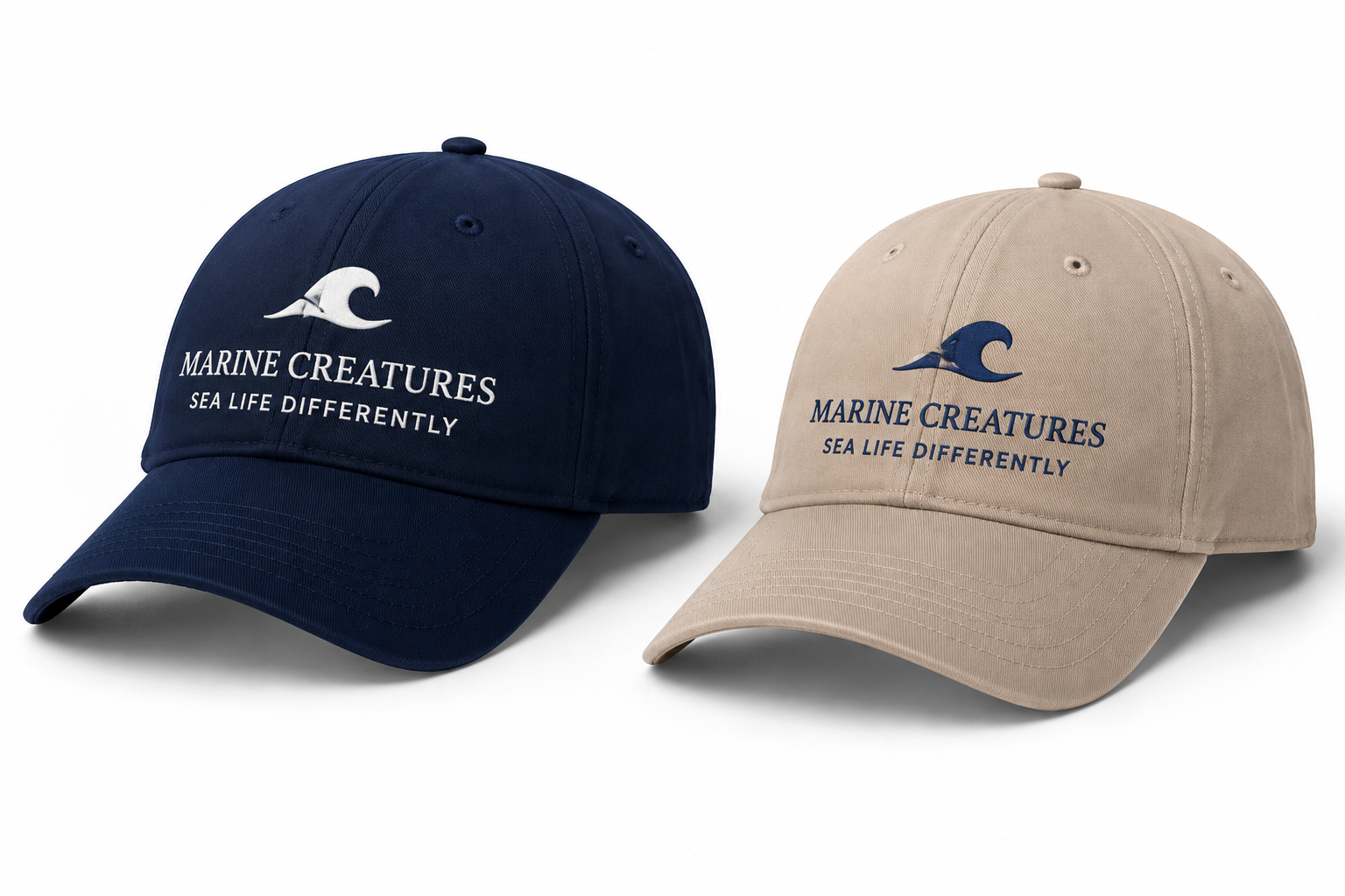 Marine Creatures Field Caps — Sea Life Differently — navy, stone and black